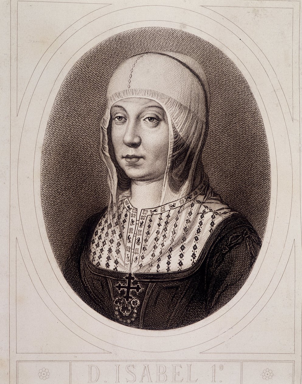 Ritratto in medaglione di Isabella I la Cattolica di Castiglia - incisione da Unknown artist