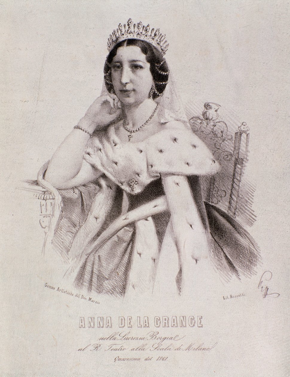 Ritratto di Anna de la Grange in Lucrezia Borgia (incisione) da Unknown artist