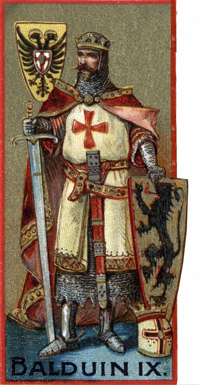 Ritratto di Baldovino IX (Baldovino IX delle Fiandre) o (Baldovino VI di Hainaut) noto come Baldovino di Costantinopoli, imperatore di Costantinopoli dal 1204 al 1205 con il nome di Baldovino I. Cromolitografia della fine del XIX secolo. da Unknown artist