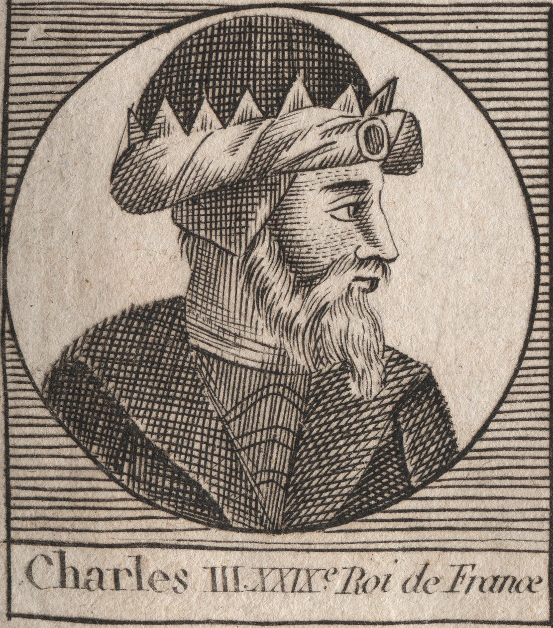 Ritratto di Carlo III detto il Semplice (879-929) Re dei Franchi - CARLO III (879-929) - Carlo il Semplice - Re di Francia, 893-923 - incisione da 