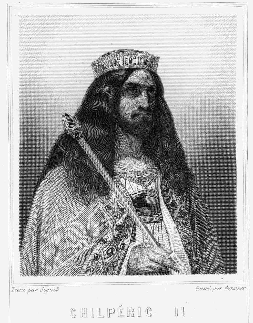 Ritratto di Childerico III (v. 670 - 721), Re di Neustria - in "Histoire des Français" di Lavallée, incisione, sd. da Unknown artist