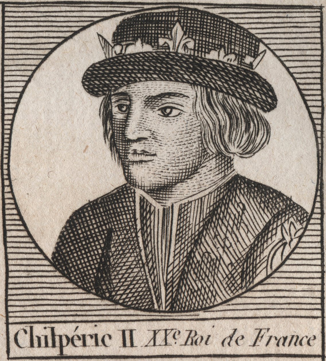 Ritratto di Chilperico II (c. 670 - 721), re di Neustria - CHILPERICO II re dei Franchi - incisione da 