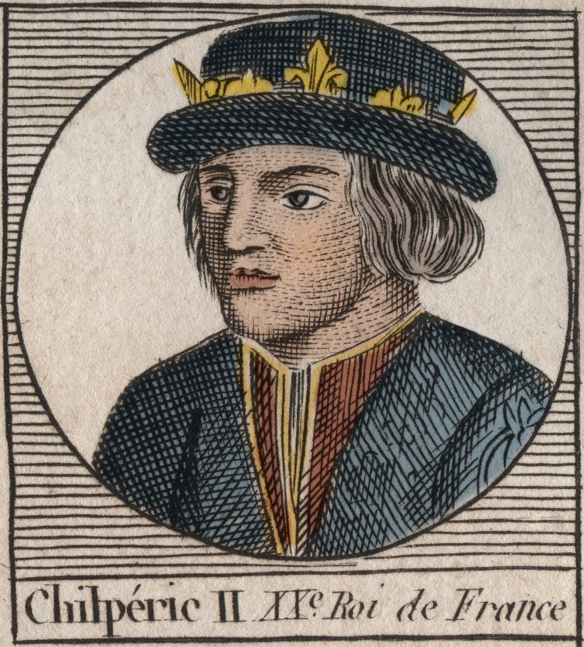 Ritratto di Chilperico II (c. 670-721), Re di Neustria - CHILPERICO II re dei Franchi - incisione da "Istruzione sulla Storia di Francia" di Charles Constant Le Tellier 1821 da Unknown artist
