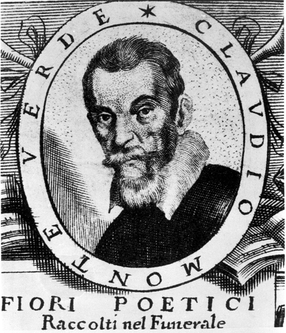 Ritratto di Claudio Monteverdi (1567 - 1643) dal frontespizio di Fiori poetici raccolti nel funerale del molto illustrious e molto reverendo Signor Claudio Monteverdi, pubblicato a Venezia nel 1644. da Unknown artist