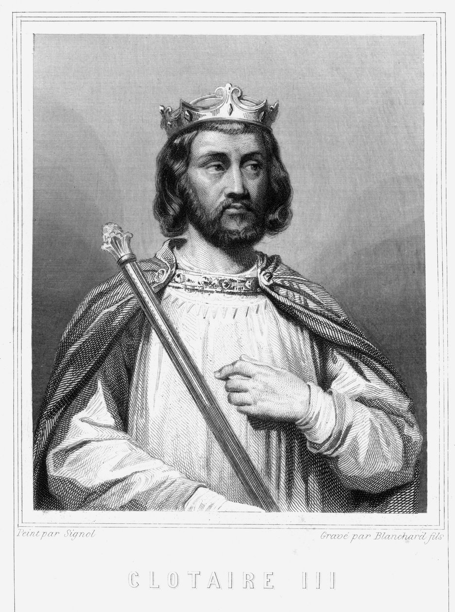 Ritratto di Clotario III (652 - 673), Re di Neustria e Borgogna - in "Histoire des Français" di Lavallée, incisione, sd da Unknown artist