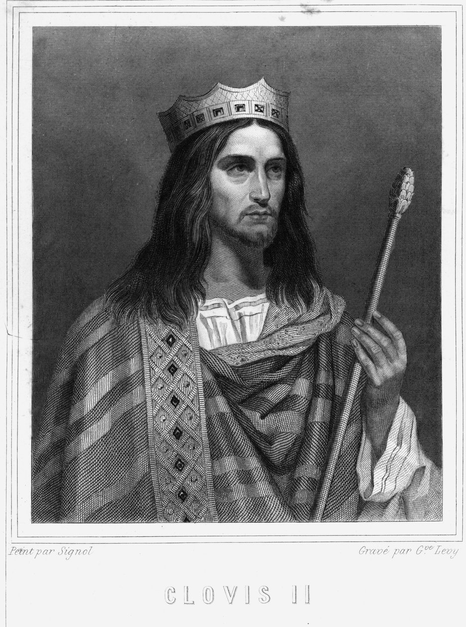 Ritratto di Clodoveo II (? - 657), Re di Neustria, Borgogna e Austrasia - in "Histoire des Français" di Lavallée, incisione, sd da Unknown artist