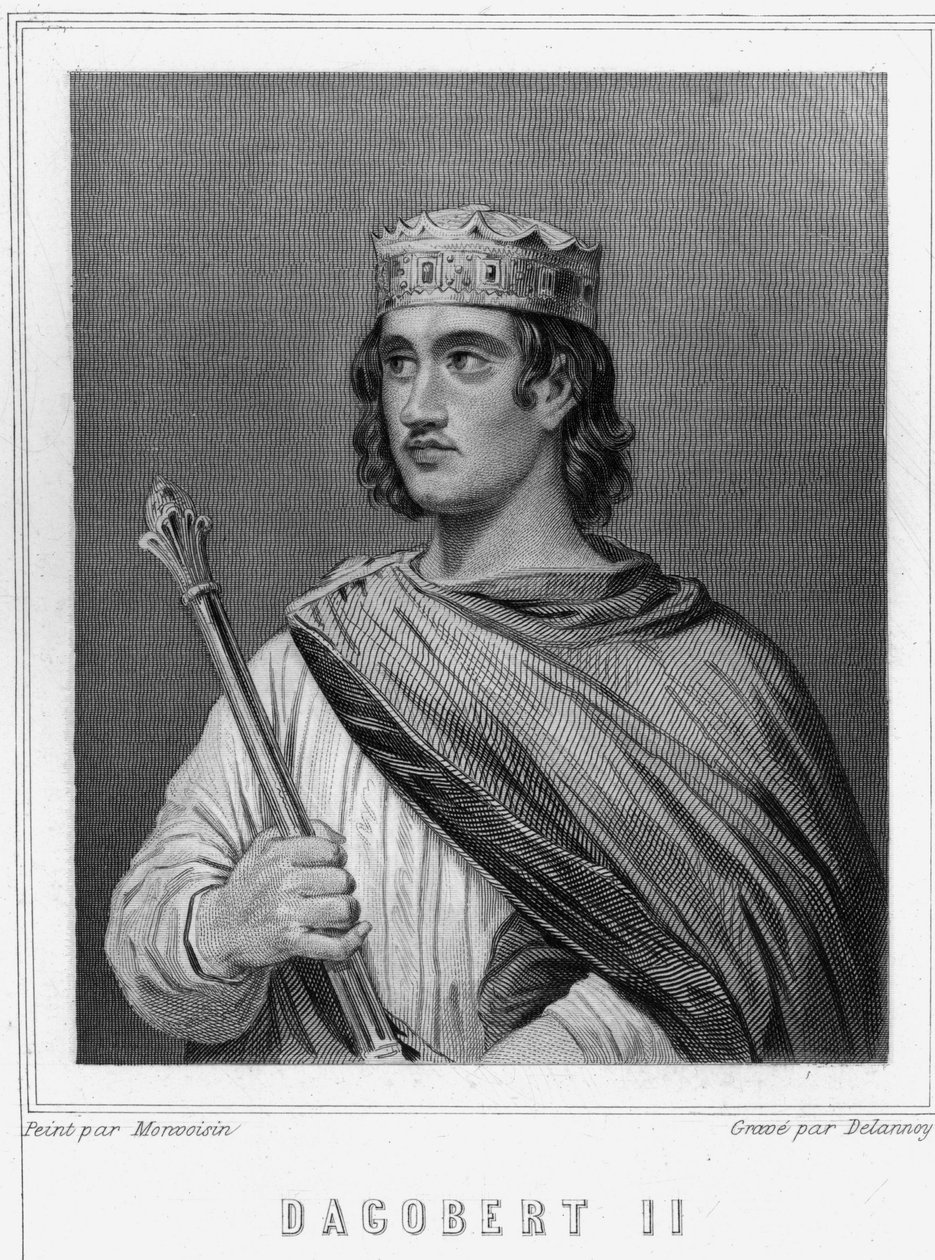 Ritratto di Dagoberto II (? -?) , Re di Austrasia - in "Histoire des Français" di Lavallée, incisione, sd da Unknown artist
