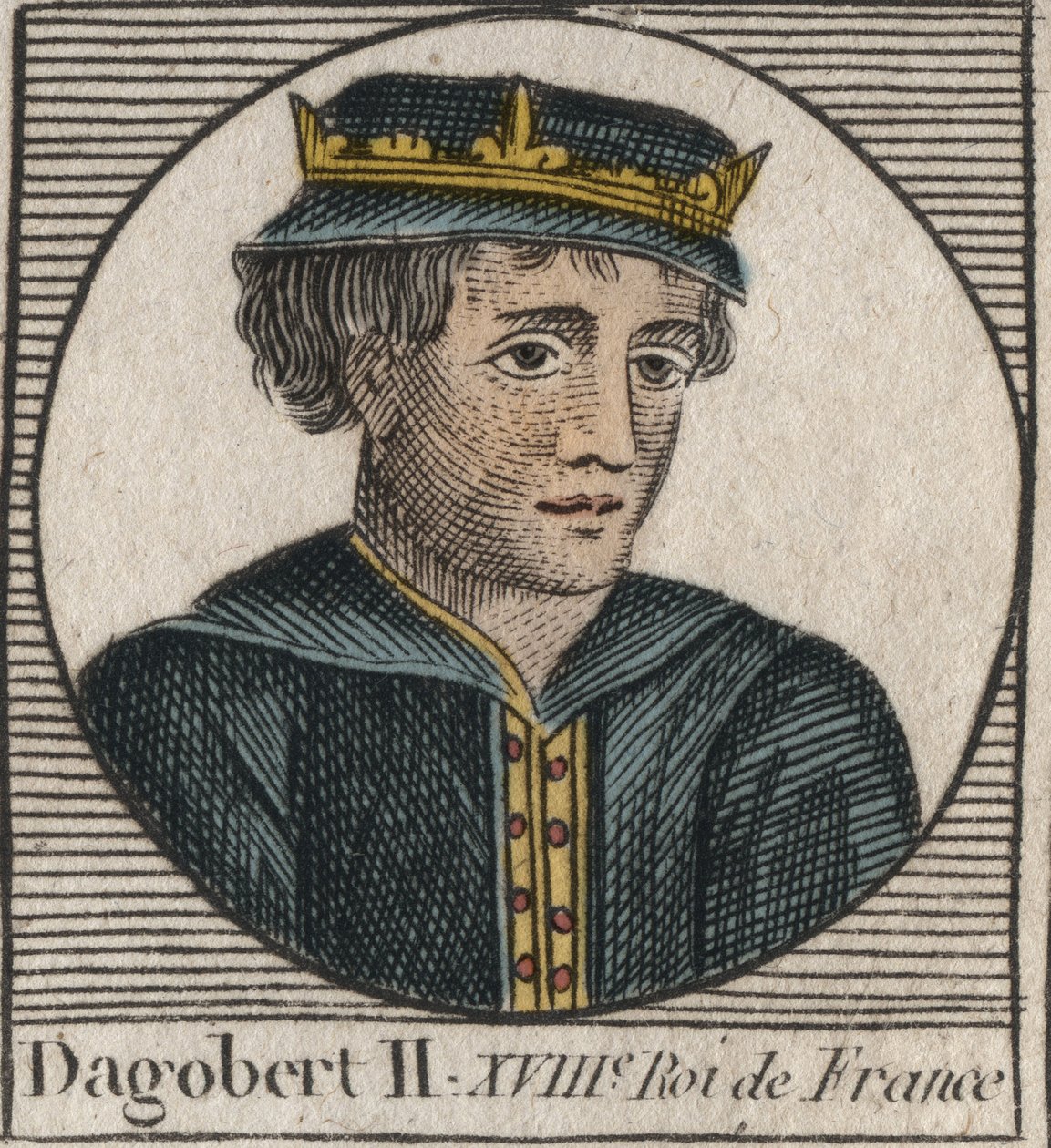 Ritratto di Dagoberto II, re dei Franchi dal 711 al 716 - Dagoberto II (676-679), re di Austrasia - incisione da 