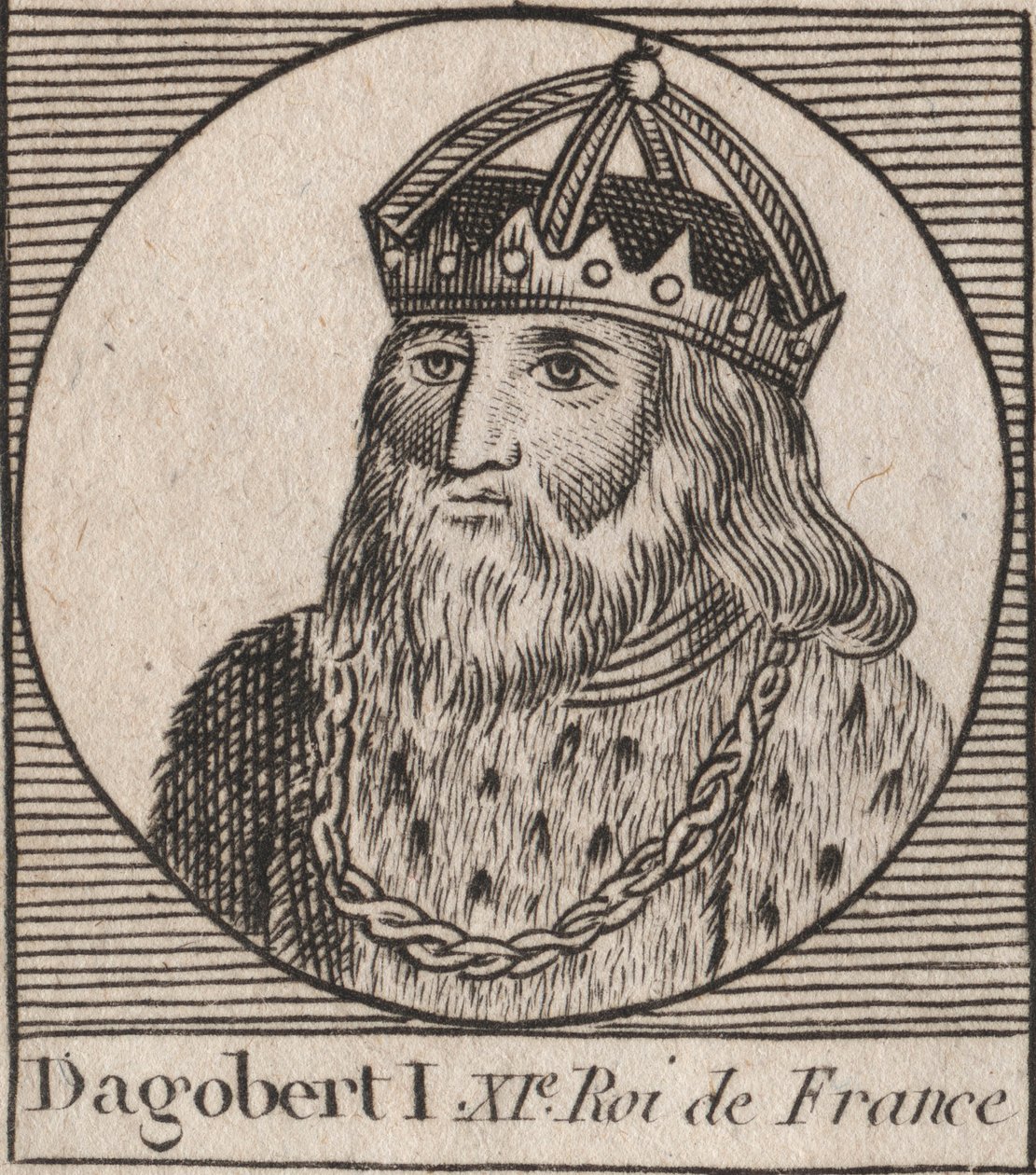 Ritratto di Dagoberto, Re dei Franchi dal 628 al 638 - Dagoberto (605-39) Re dei Franchi - incisione da 