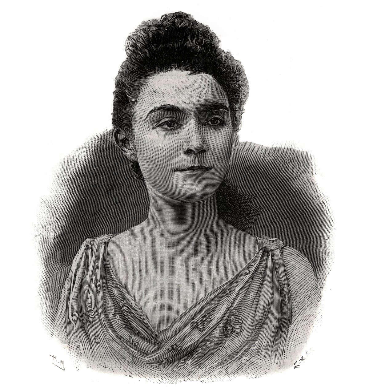 Ritratto di Emma Laure Esther Guilbert, detta Yvette Guilbert (1865-1944) cantante francese del caffè-concerto - Incisione del 1892 da Unknown artist