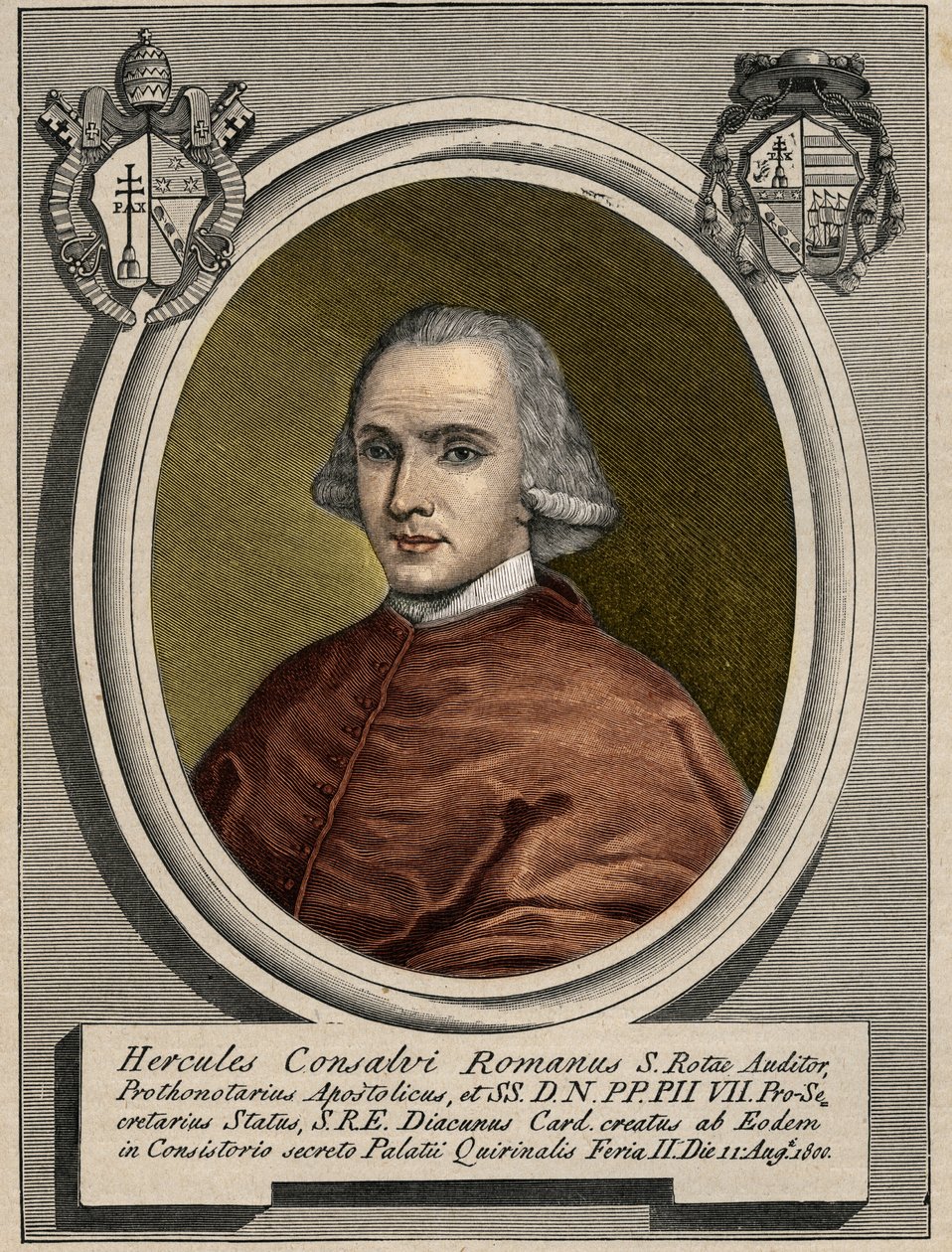 Ritratto di Ercole Consalvi (1757-1824), Cardinale Segretario di Stato di Pio VII. Incisione del XIX secolo da Unknown artist