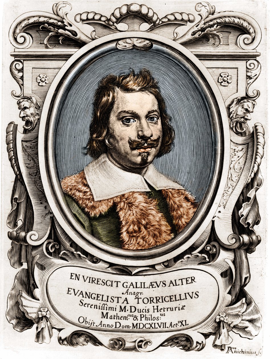 Ritratto di Evangelista Torricelli o Toricelli (1608 - 1647), fisico italiano. Incisione del XVII secolo. da Unknown artist
