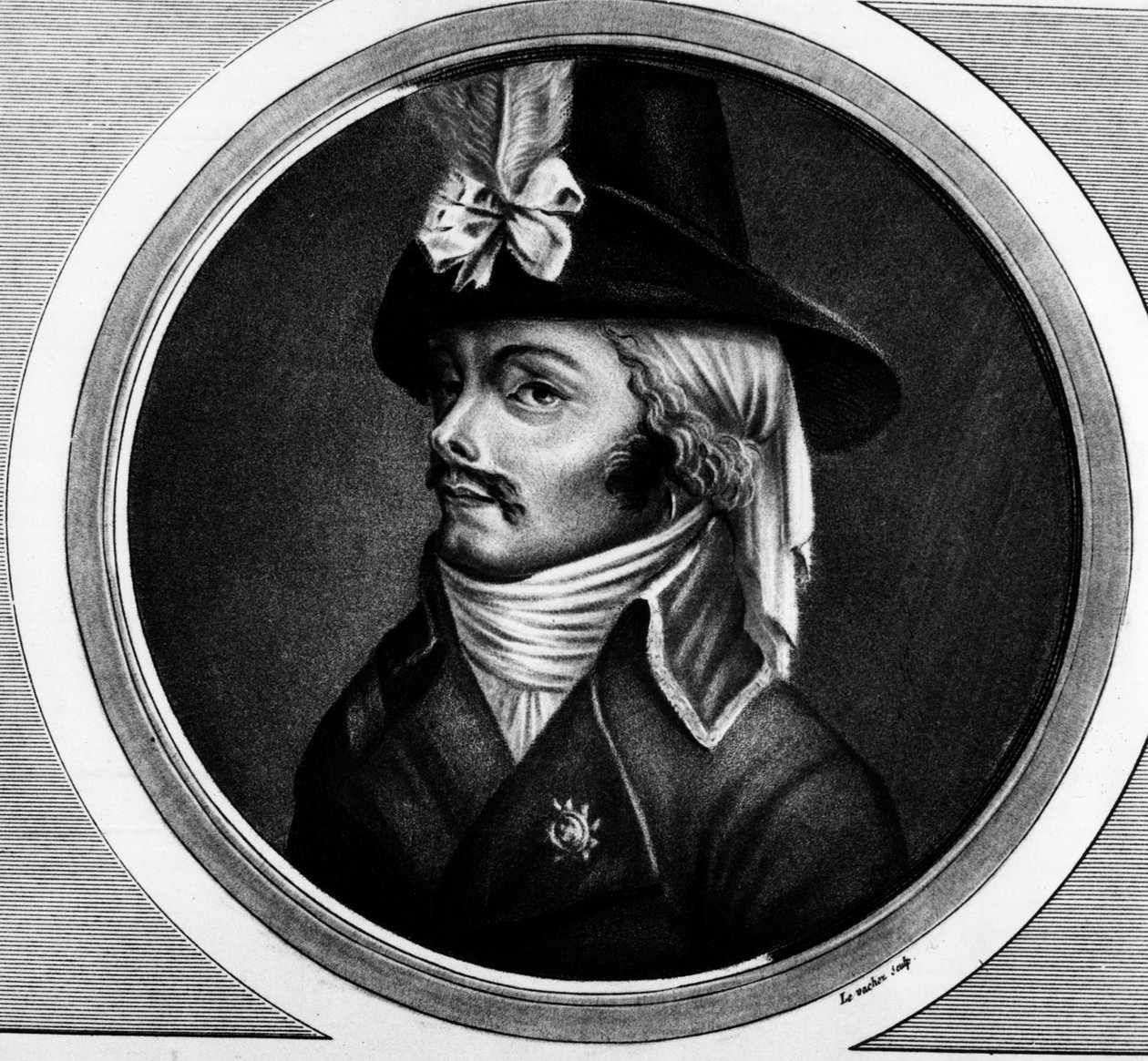 Ritratto di François Athanase (François-Athanase) De Charette de la Contrie (1763 - 1796), soldato. Incisione nella 