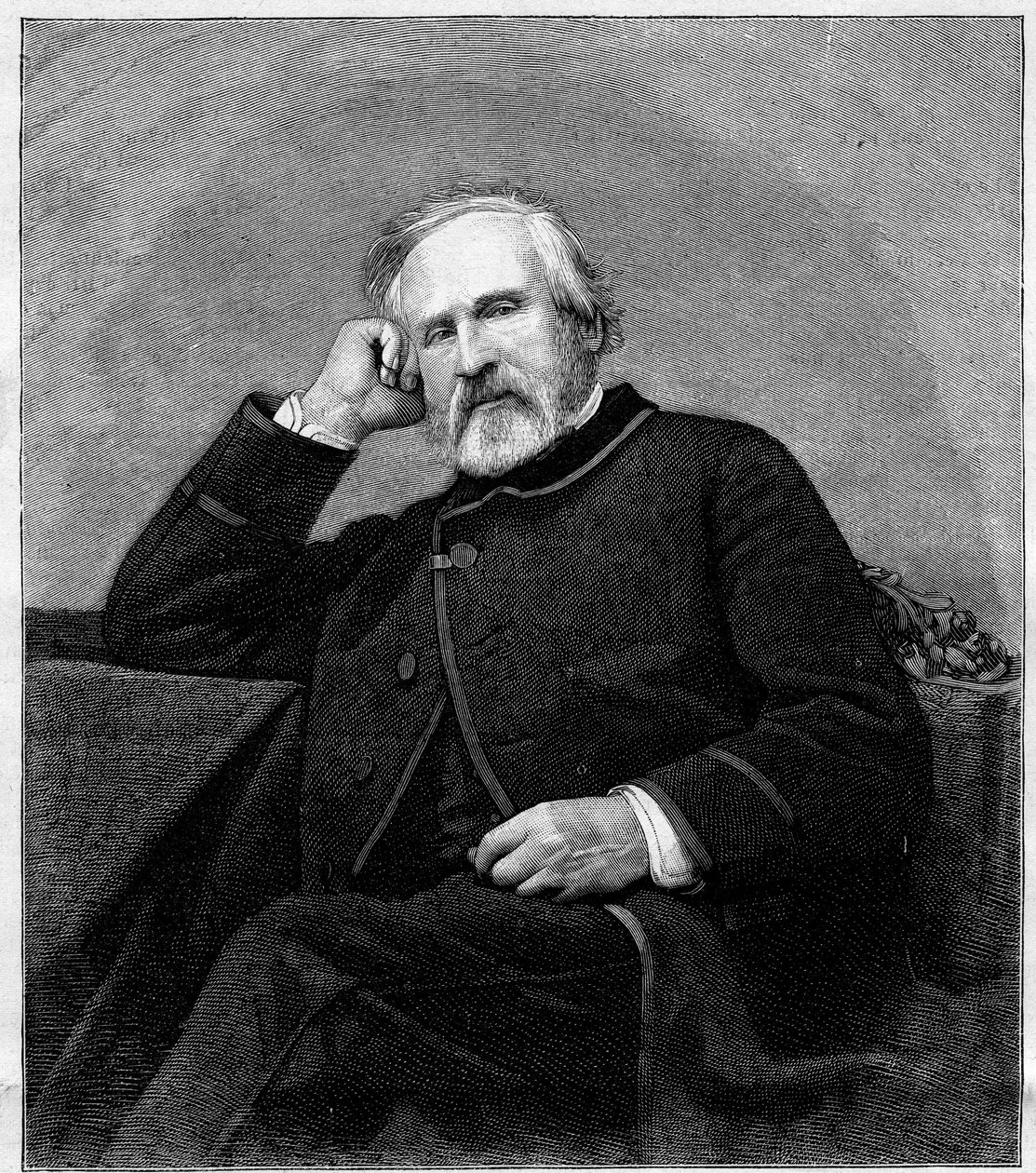 Ritratto di François Auguste Biard (1798-1882), pittore francese. Incisione in "Le Monde Illustré" n°1318 del 1 luglio 1882. da Unknown artist