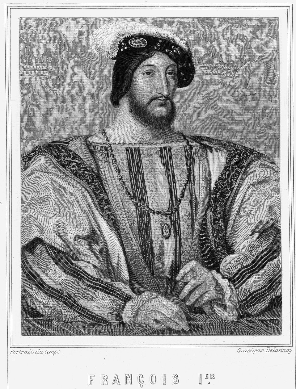 Ritratto di Francesco I (1494 - 1547), Re di Francia - in "Histoire des Français" di Lavallée, incisione, sd. da Unknown artist