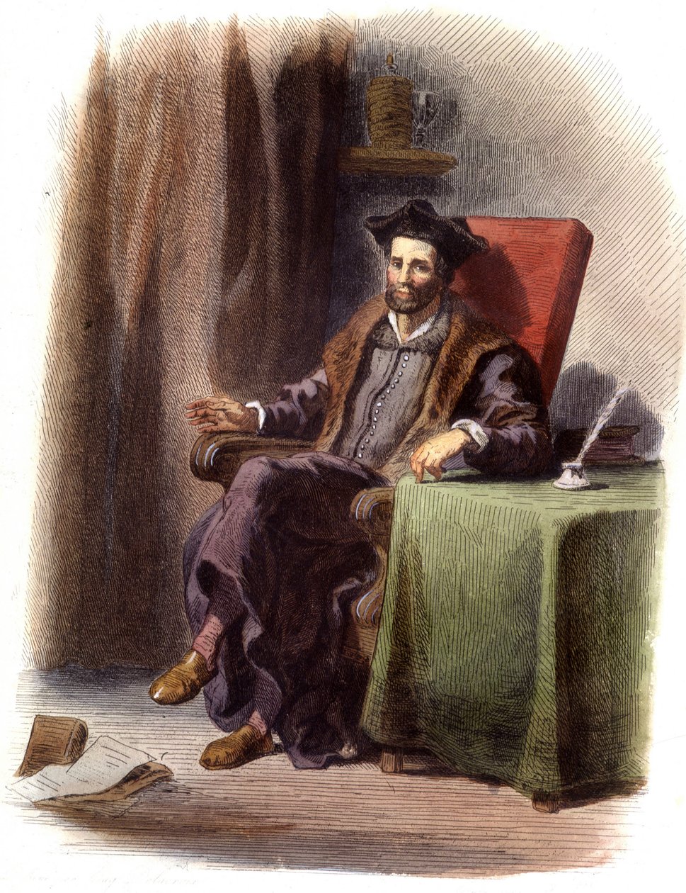 Ritratto di François Rabelais seduto (1483-1553) - in "Le Plutarque français", Ed. Mennechet da Unknown artist