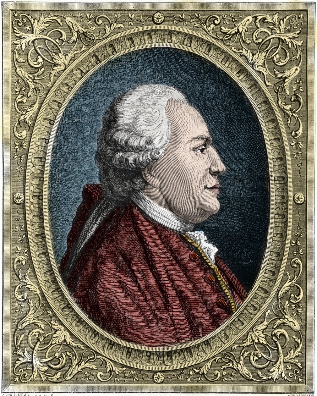 Ritratto di Franz-Anton Mesmer (1734-1815), medico tedesco, fondatore della teoria del magnetismo animale (mesmerismo). Incisione a colori del XIX secolo da Unknown artist