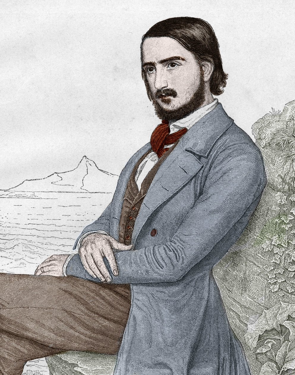 Ritratto di Georg Herwegh (1817-1875), poeta tedesco, basato sul dipinto di C. Hitz. da Unknown artist