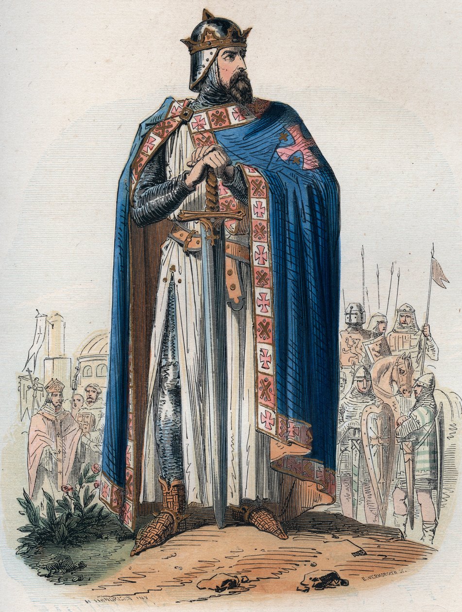 Ritratto di Goffredo di Buglione (1061-1100) in abito da crociato. Incisione del 1868 in 