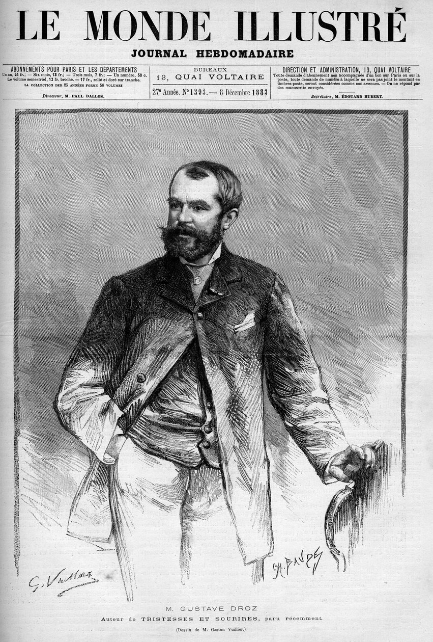 Ritratto di Gustave Droz (1832-1895), pittore e romanziere francese. Incisione in "Le Monde Illustré" da Unknown artist