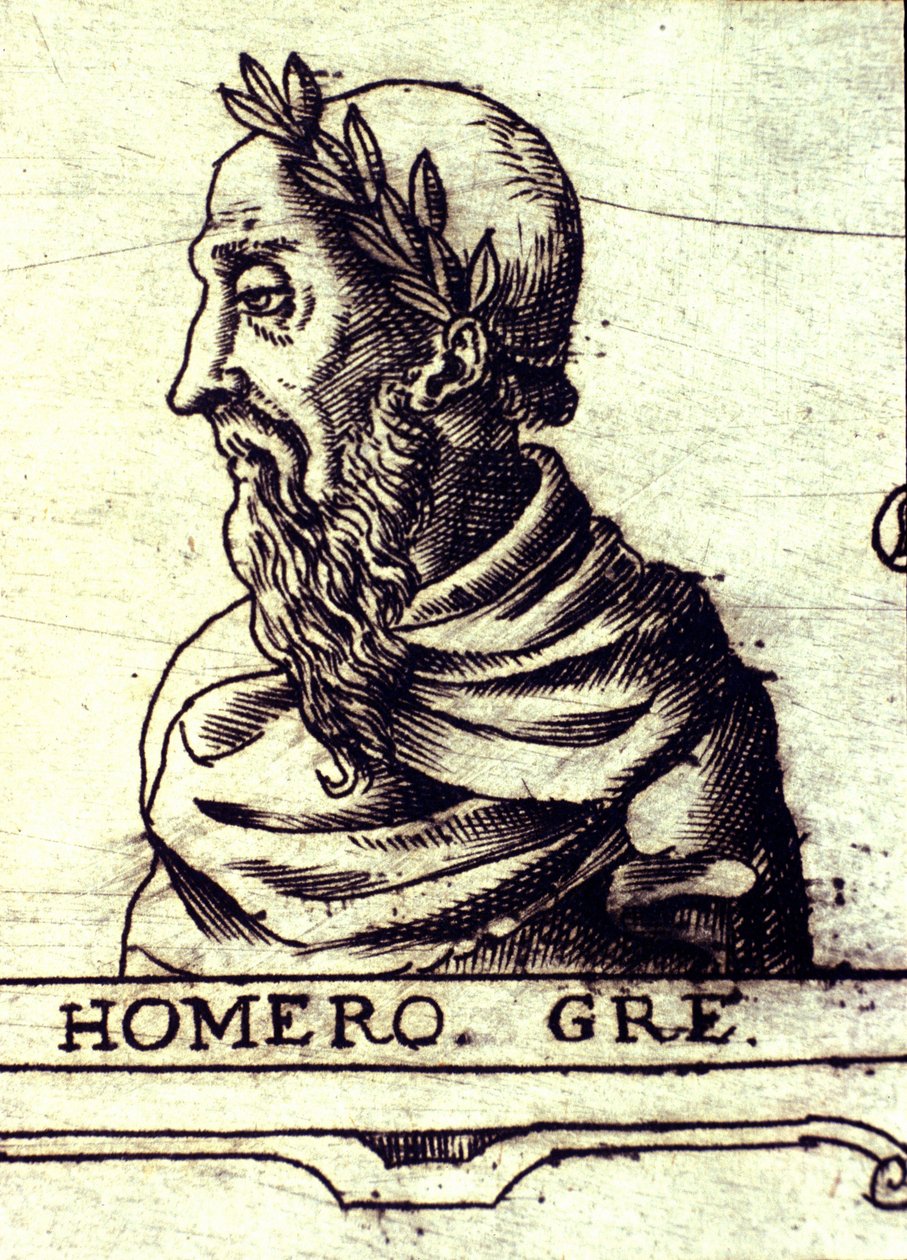 Ritratto di Omero (IX secolo a.C.). Incisione del 1560 dall