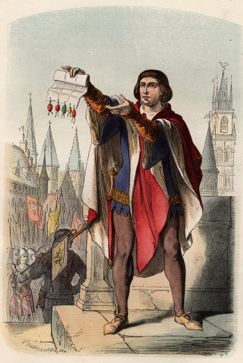 Ritratto di Jacques o Jacob van Artevelde (1287-1345) politico fiammingo. Incisione del 1868 in "Histoire de Belgique dai tempi primitivi alla fine del regno di Leopoldo I" di Théodore Juste (1818-1888). Collezione privata. da Unknown artist
