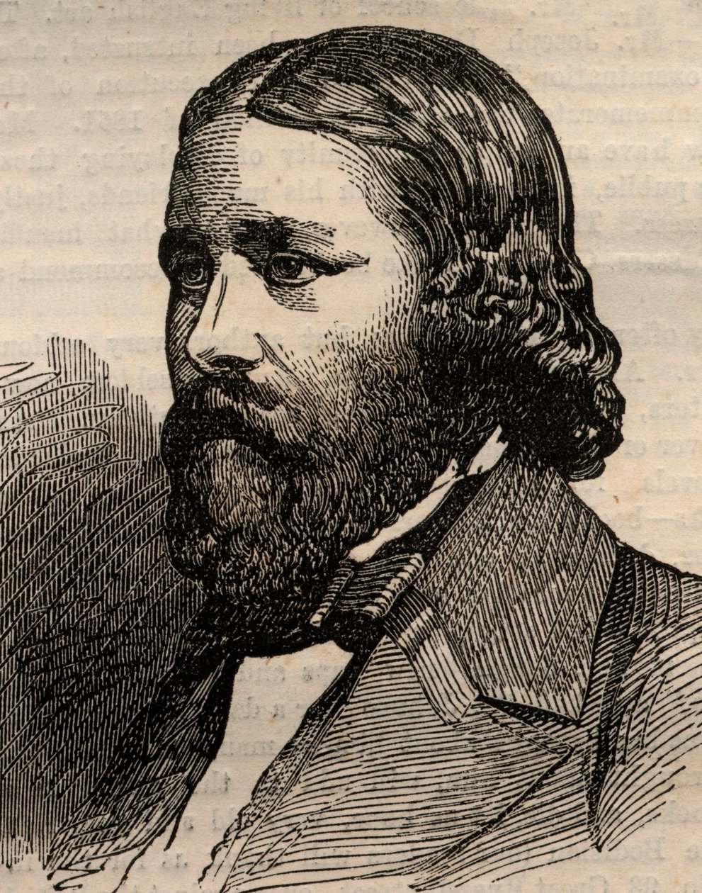 Ritratto di James Russell Lowell (1819-1891), poeta americano. Incisione in "The Illustrated London News" del 20 marzo 1858 da Unknown artist