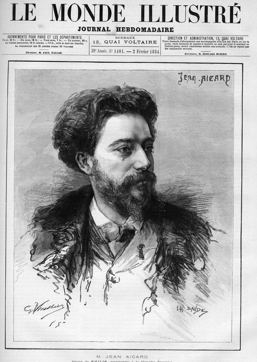 Ritratto di Jean Aicard (1848-1921) scrittore francese. Incisione in 