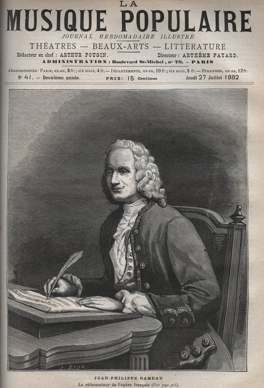 Ritratto di Jean-Philippe Rameau (1683-1764), compositore francese - incisione in "La musique populaire" giornale illustrato settimanale - 1882 da Unknown artist