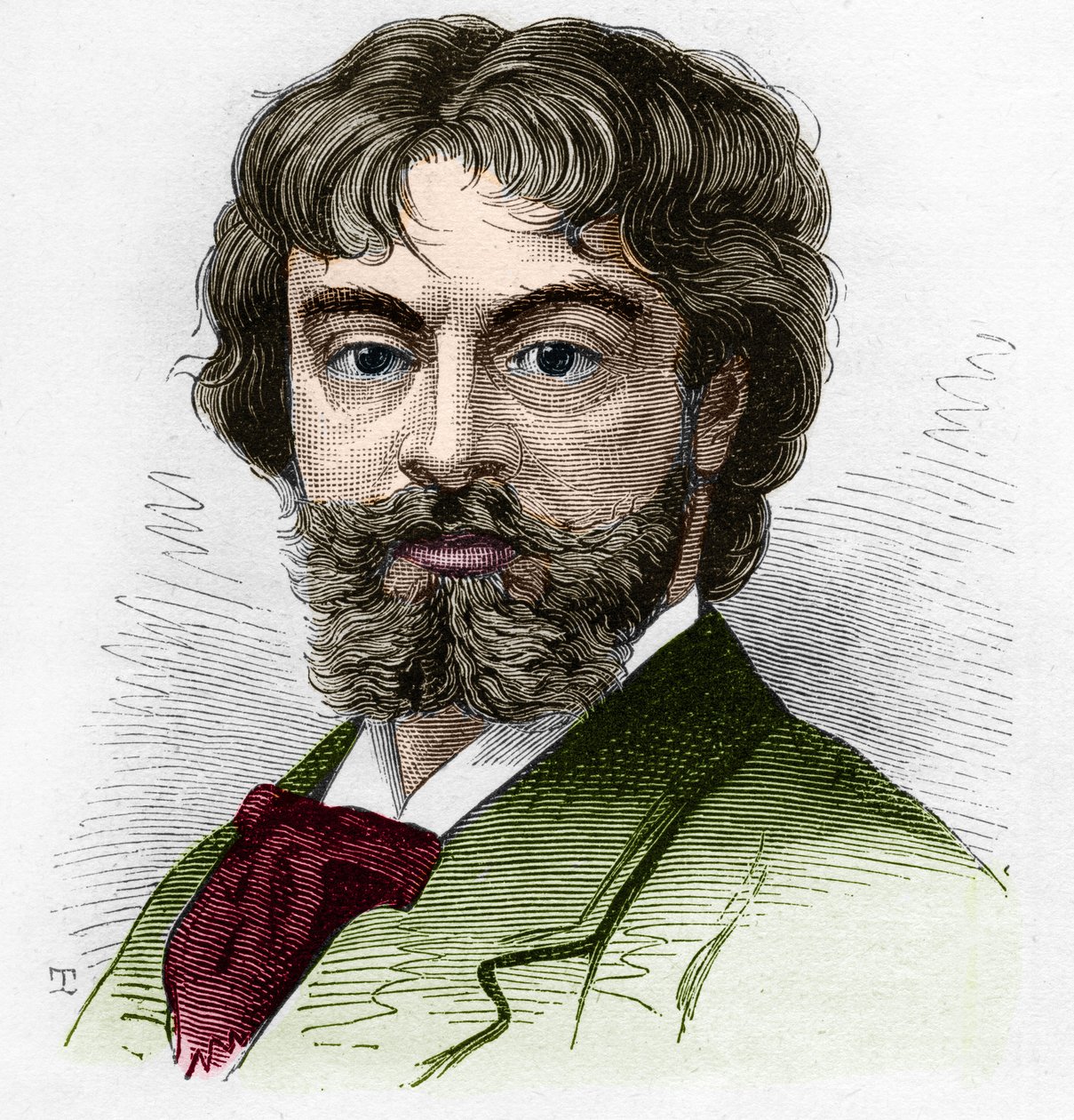 Ritratto di Jean Sully Mounet detto Mounet-Sully (Mounet Sully) (1841-1916), comico francese, membro della Comédie Française. Incisione in "Le Monde Illustré" n.1168 del 16 agosto 1879 da Unknown artist