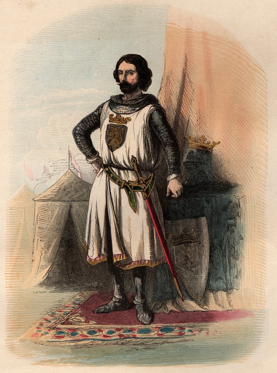 Ritratto di Giovanni I di Brabante, detto il Vittorioso (1253-1294), Duca di Brabante dal 1267 al 1294 e Duca di Limburgo dal 1288 al 1294. Incisione del 1868 in "Histoire de Belgique dai tempi primitivi alla fine del regno di Leopoldo I" di Theodore Juste da Unknown artist