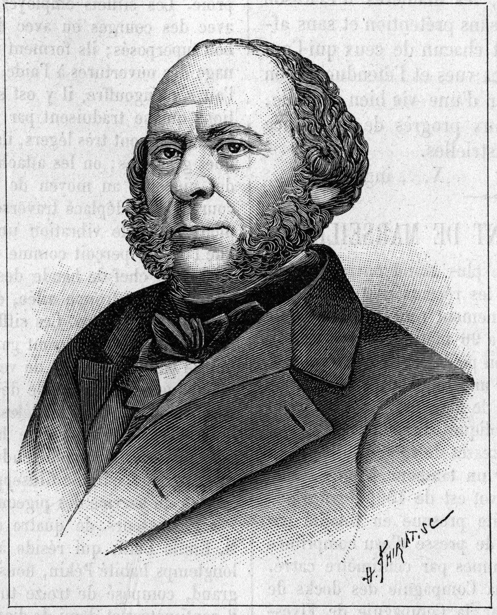 Ritratto di John Ericsson (1803-1889), ingegnere e inventore americano di origine svedese. Incisione in "La Nature: revue des sciences et de leurs applications aux arts et a l