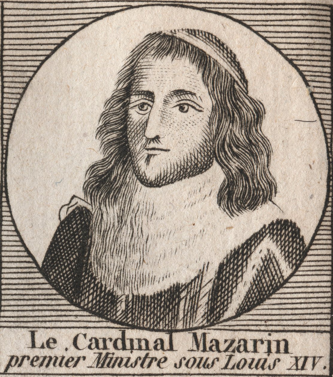 Ritratto di Giulio Mazzarino (1602-1661), noto come cardinale Mazzarino, primo ministro sotto Luigi XIV - Cardinale Mazzarino servì come primo ministro di Luigi XIV - incisione da 
