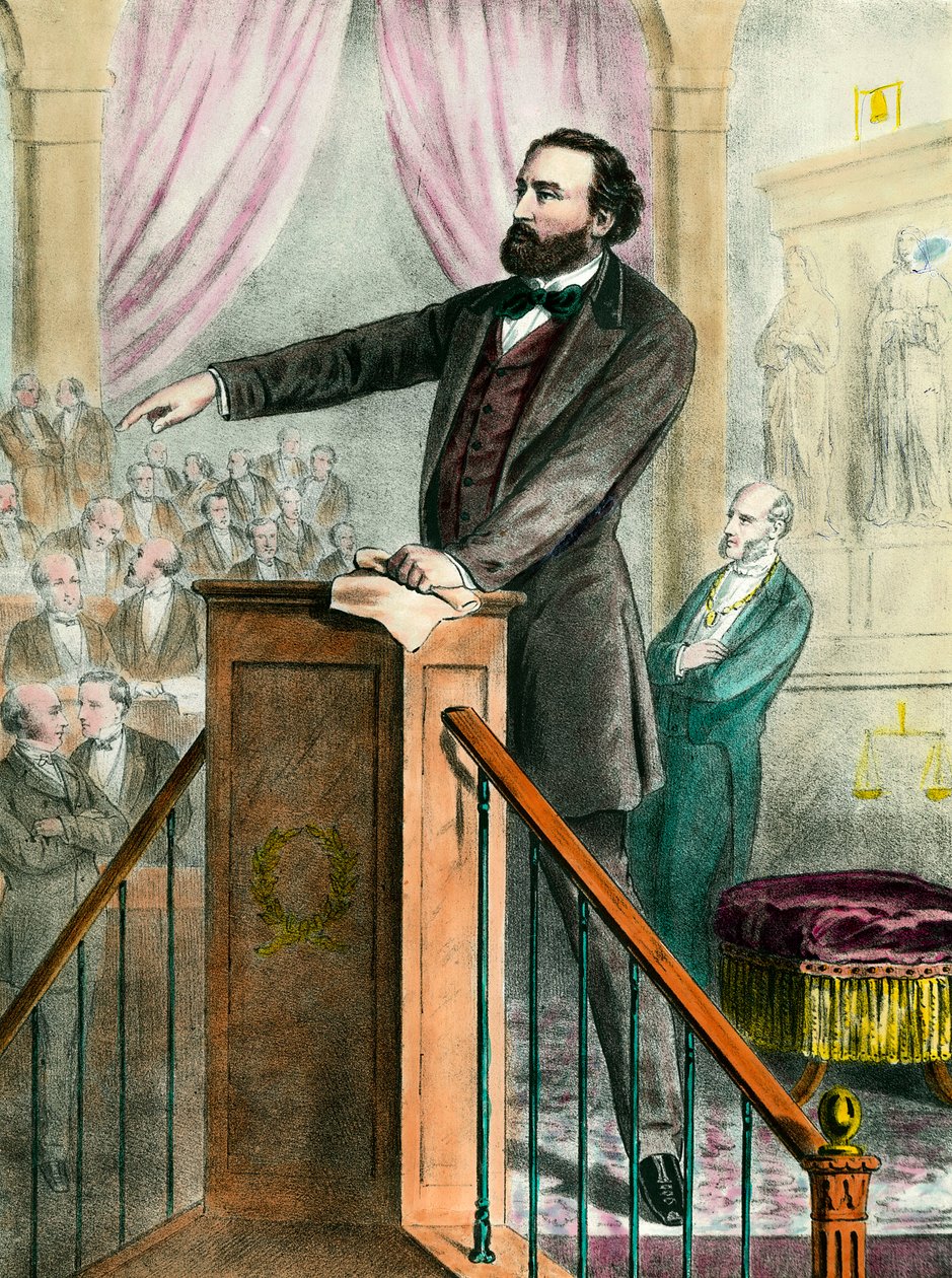 Ritratto di Leon Gambetta (1838 - 1882) nella galleria. Incisione del 19° secolo. Coll. Go. da Unknown artist