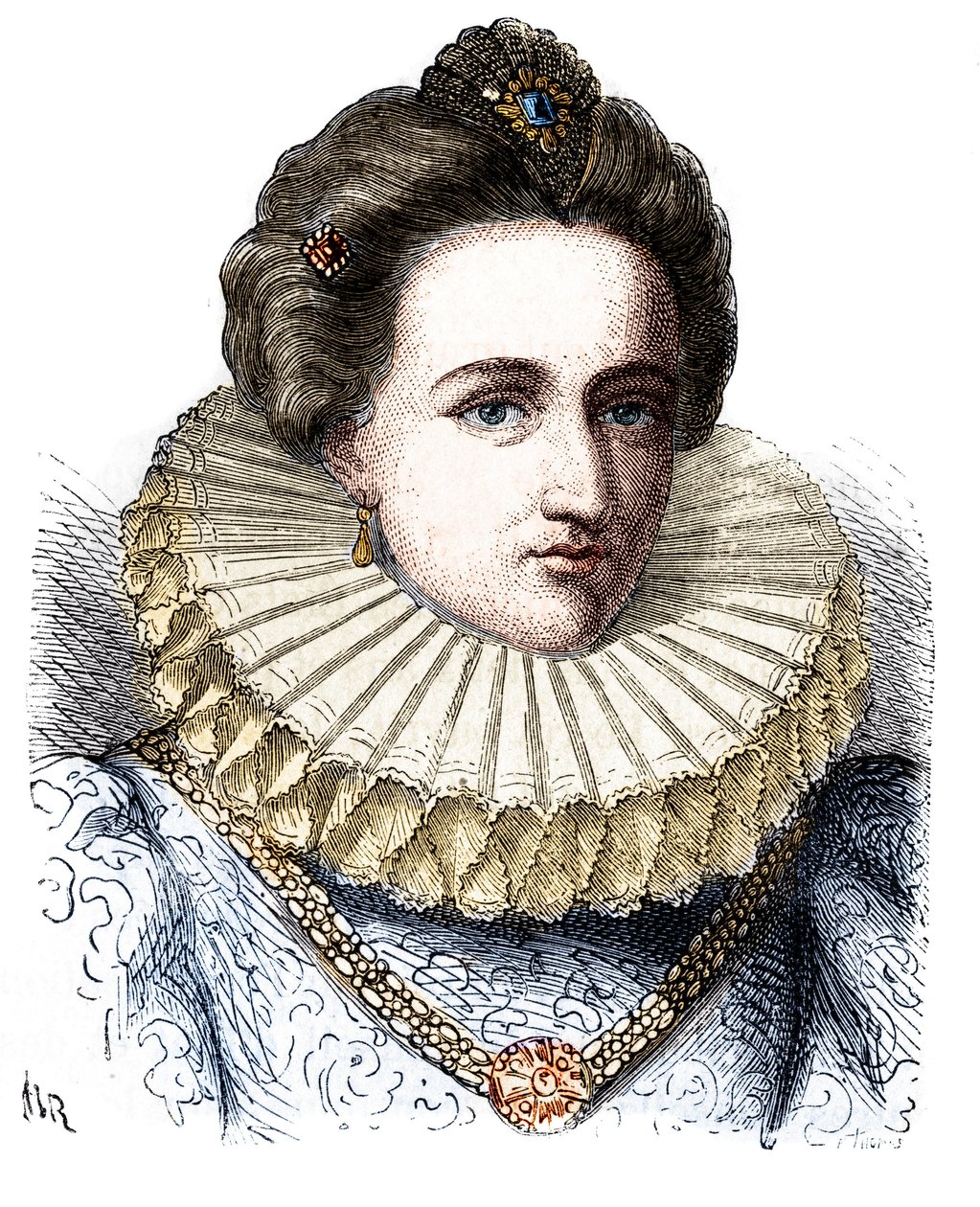 Ritratto di Leonora Dori (o Dosi) detta Galigai, marescialla di Ancora (1568-1617). Indossa un colletto a gorgiera - in "Histoire de France populaire" di Henri Martin da Unknown artist