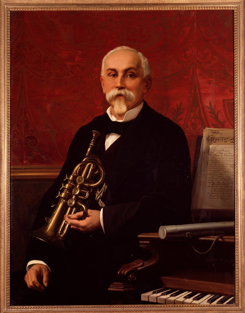 Ritratto di Lodovico Bortolotti, musicista italiano. Tiene una tromba. Dipinto anonimo del XIX secolo da Unknown artist