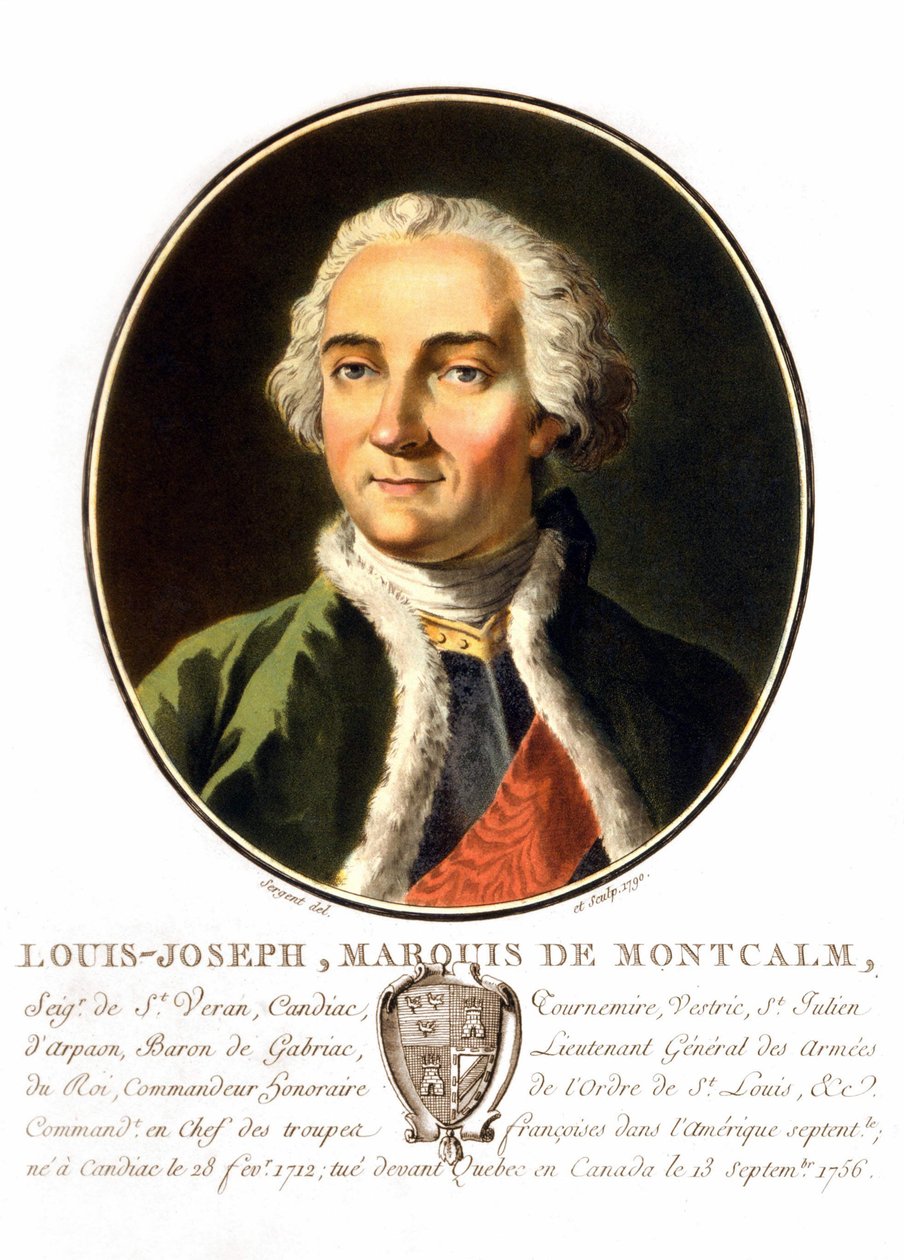 Ritratto di Louis-Joseph, Marchese di Montcalm di Saint-Véran (1712-1759). Generale francese, morì cercando di difendere Quebec contro gli inglesi. Incisione del XIX secolo. da Unknown artist