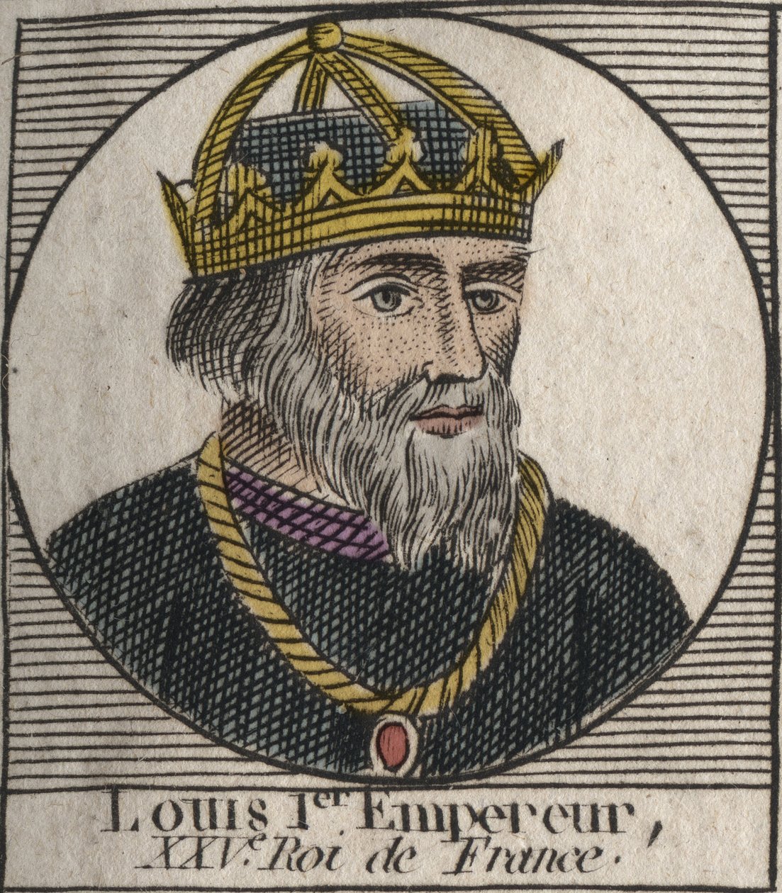 Ritratto di Luigi I il Pio (778-840) Re di Francia, Imperatore del Sacro Romano Impero - incisione da "Instruction sur l