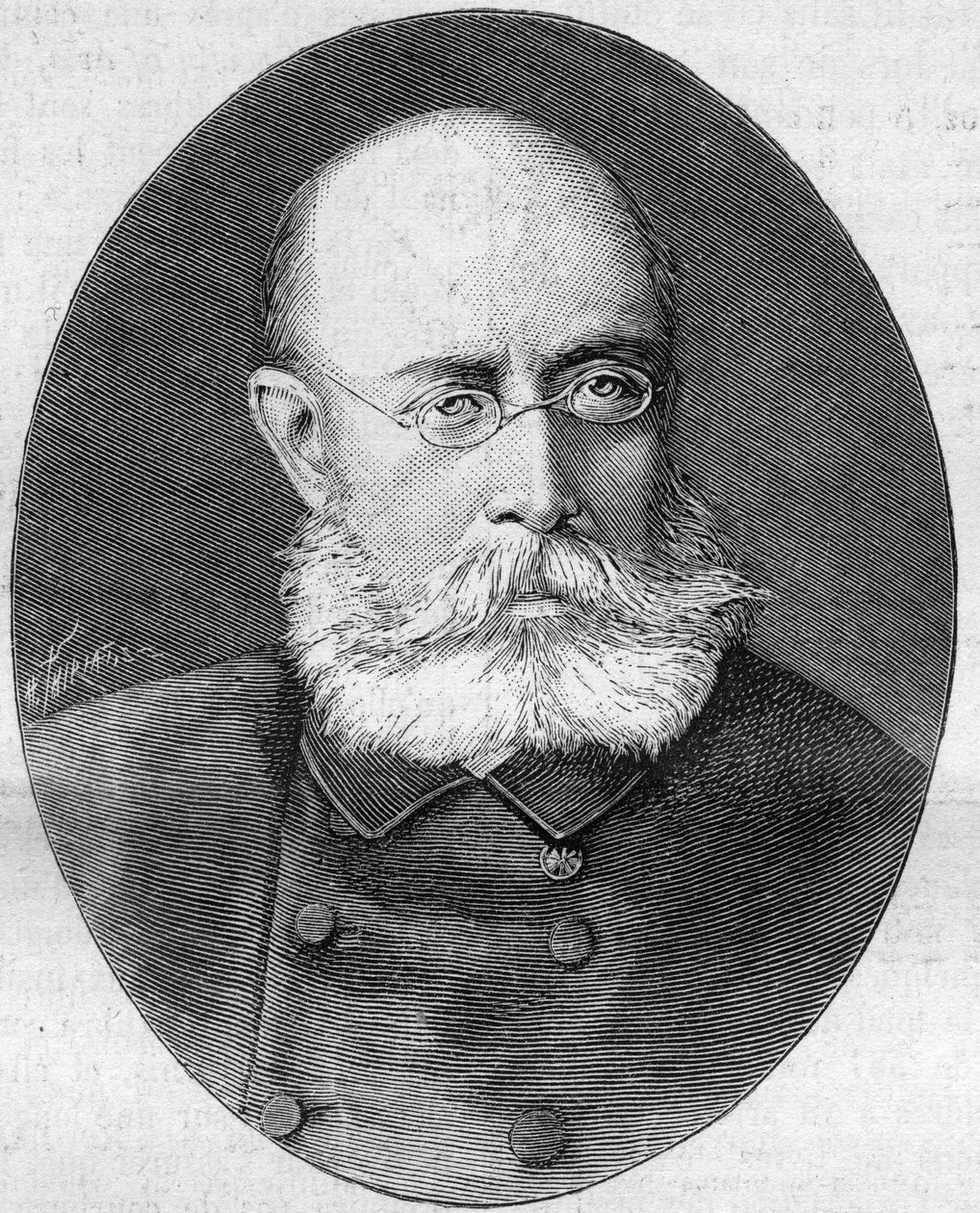 Ritratto di Louis Leon Cesar Faidherbe (Generale Faidherbe) (1818-1889), soldato e politico francese. Incisione in "La Nature. Revue des sciences et de ses applications aux arts et a l