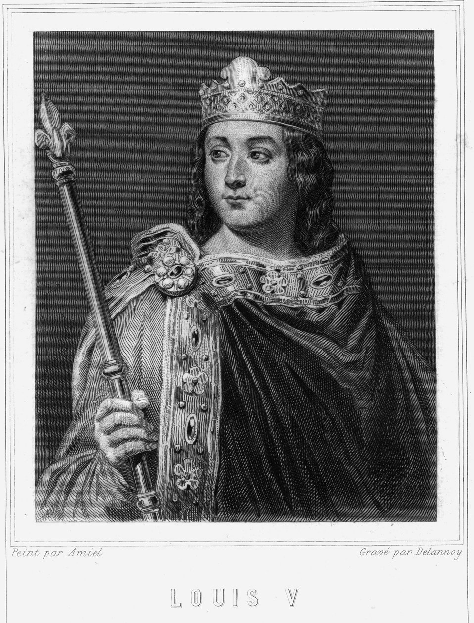 Ritratto di Luigi V il Pigro (967 - 987), Re di Francia - in "Histoire des Français" di Lavallée, incisione, sd da Unknown artist
