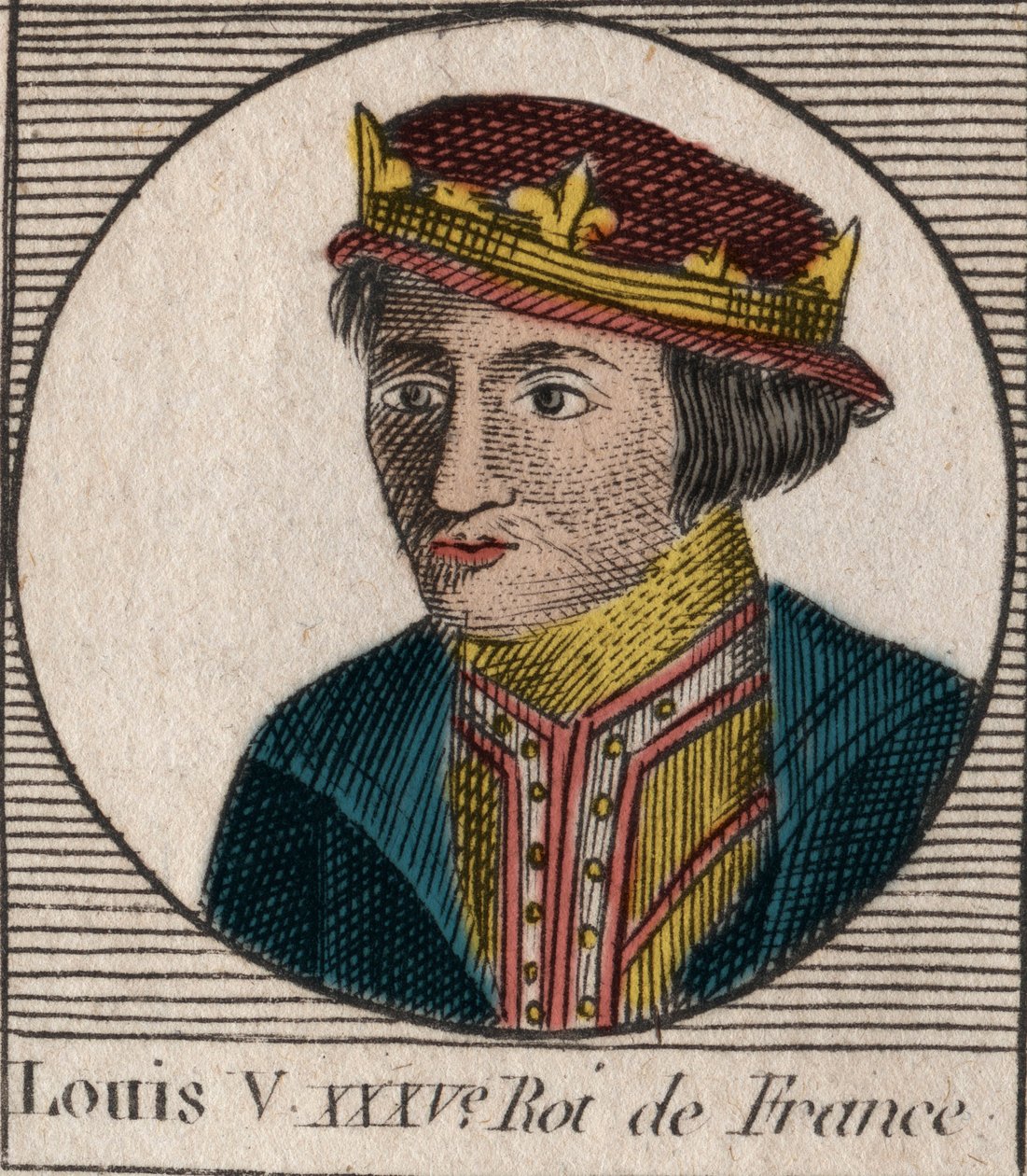 Ritratto di Luigi V il Fannullone (967-987), Re di Francia - Luigi V il Pigro (967-987) - incisione da 