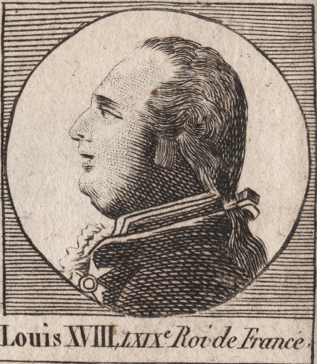 Ritratto di Luigi XVIII (1755-1824), soprannominato il Desiderato, Re di Francia e Navarra dal 1814 al 1815 e dal 1815 al 1824 - incisione da "Instruction sur l