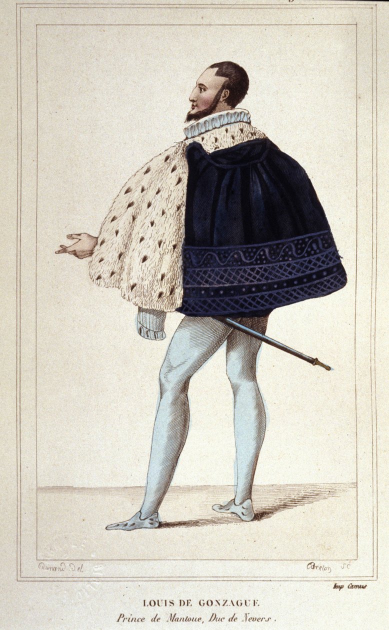 Ritratto di Luigi de Gonzague, Duca di Mantova, ora per il suo matrimonio nel 1565 con Enrichetta di Clèves, il nuovo Duca di Nevers. Incisione del 1830 da Unknown artist
