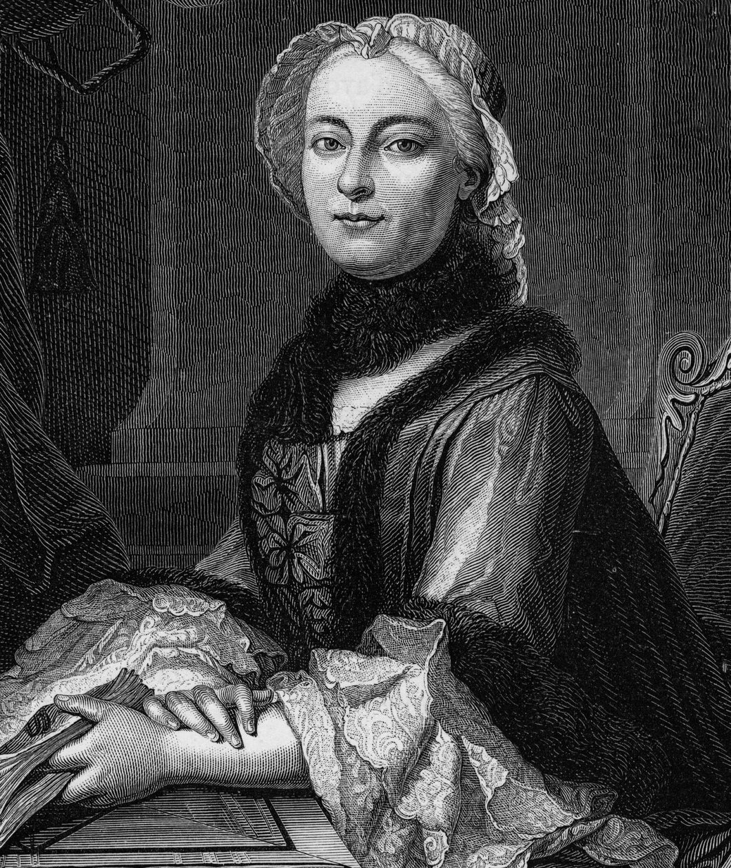 Ritratto di Madame Geoffrin, nata Marie Therese Rodet (1699-1777) - Incisione del 1862 in "The Queens of the World" dai nostri primi scrittori, libro pubblicato sotto la direzione di Jean Germain Desire Armandaud da Unknown artist