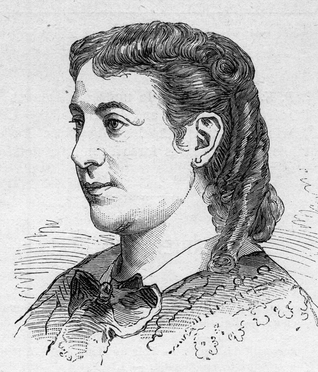 Ritratto di Madeleine Brohan (1833-1900), comica francese, membro della Comédie Française. Incisione in "Le Monde Illustré" n.1168 del 16 agosto da Unknown artist