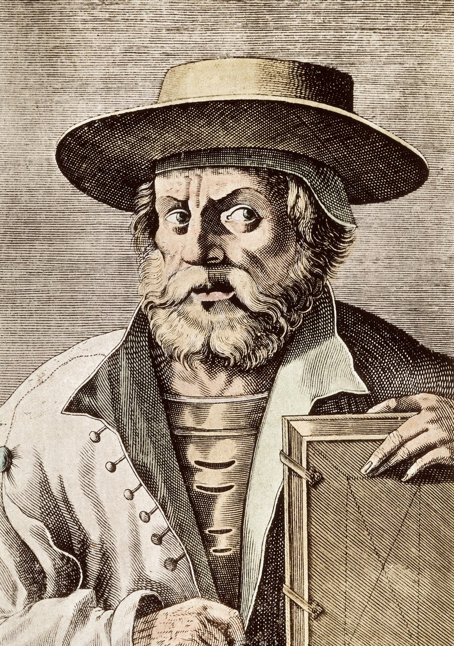 Ritratto di Manuel (o Emmanuel) Chrysoloras (circa 1355-1415), scienziato greco del XIV secolo. Incisione del 1682. da Unknown artist