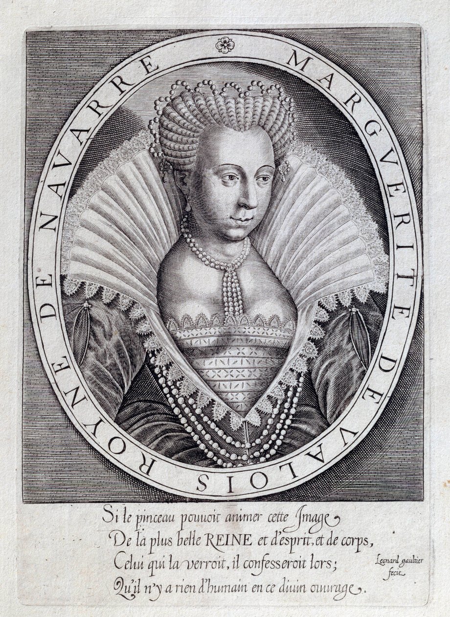 Ritratto di Margherita di Valois, conosciuta come Regina Margot. Incisione del 16° secolo. Pau, Musee Du Chateau da Unknown artist