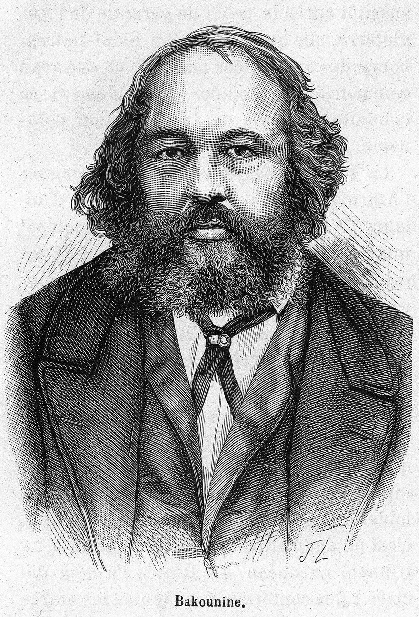 Ritratto di Mikhail Aleksandrovich Bakunin (1814 - 1876), rivoluzionario anarchico russo. Incisione del XIX secolo. da Unknown artist