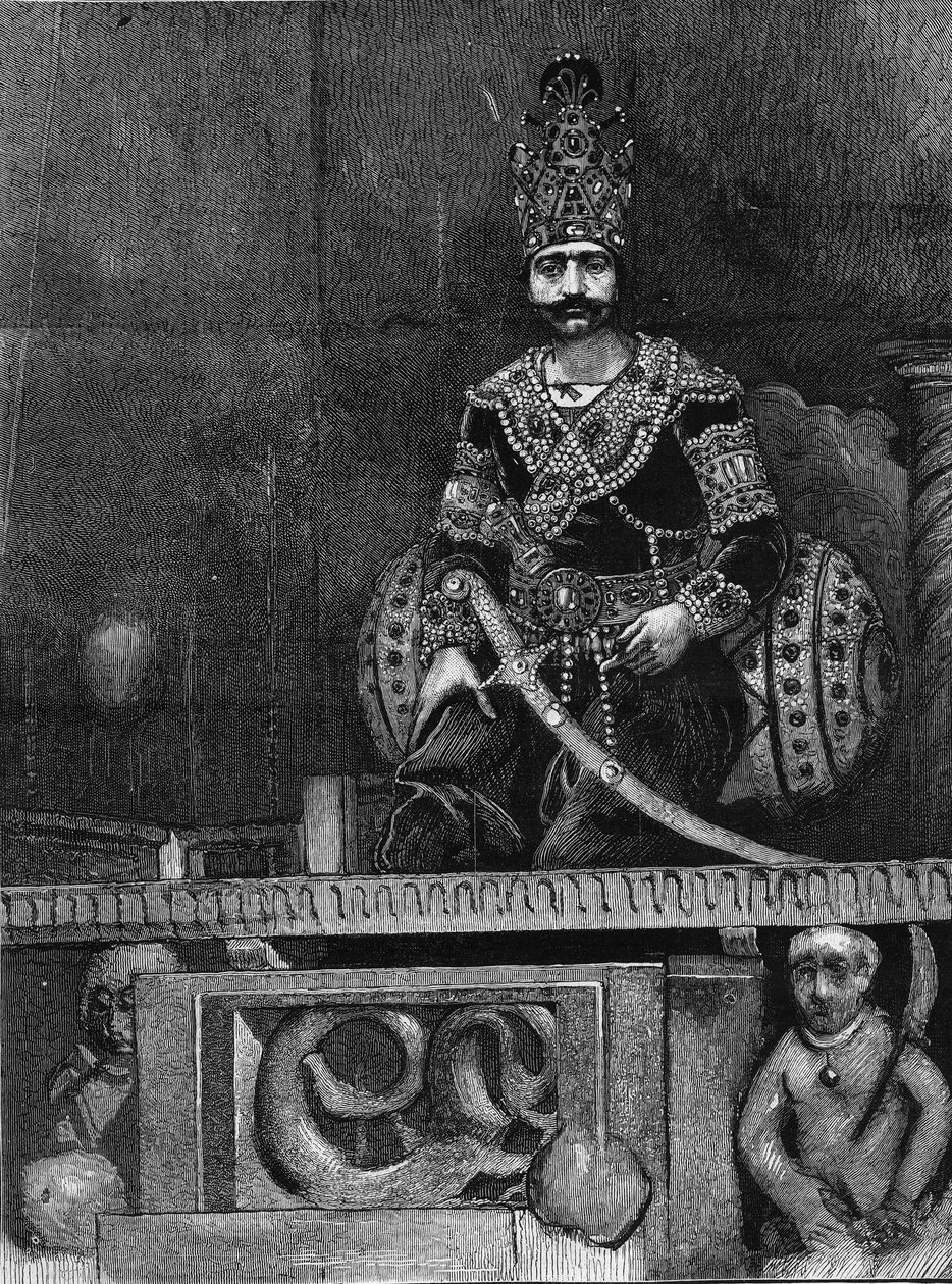 Ritratto di Nasir Al-Din, Scià di Persia sul suo trono. da Unknown artist