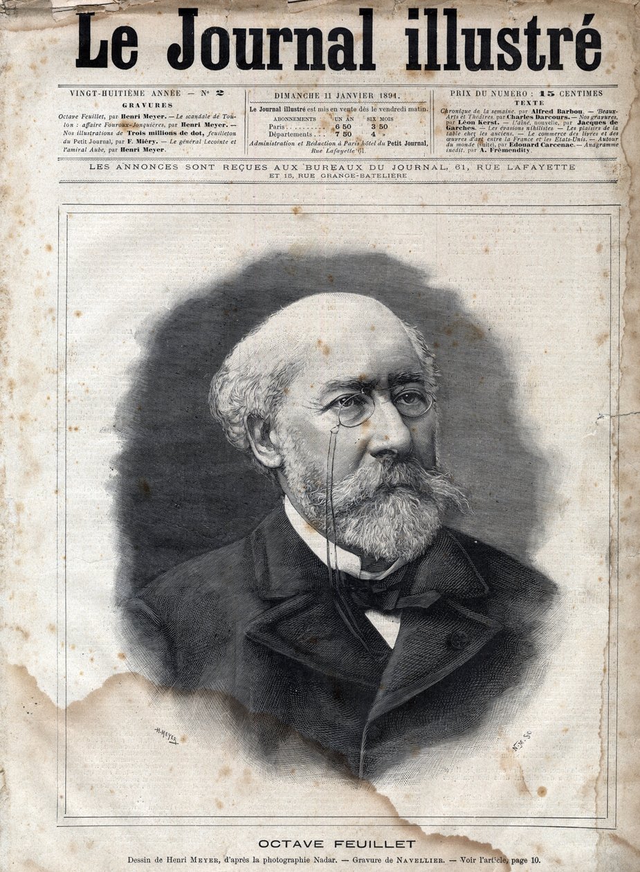 Ritratto di Octave Feuillet (1821-1890), romanziere, drammaturgo e accademico francese - Incisione in 
